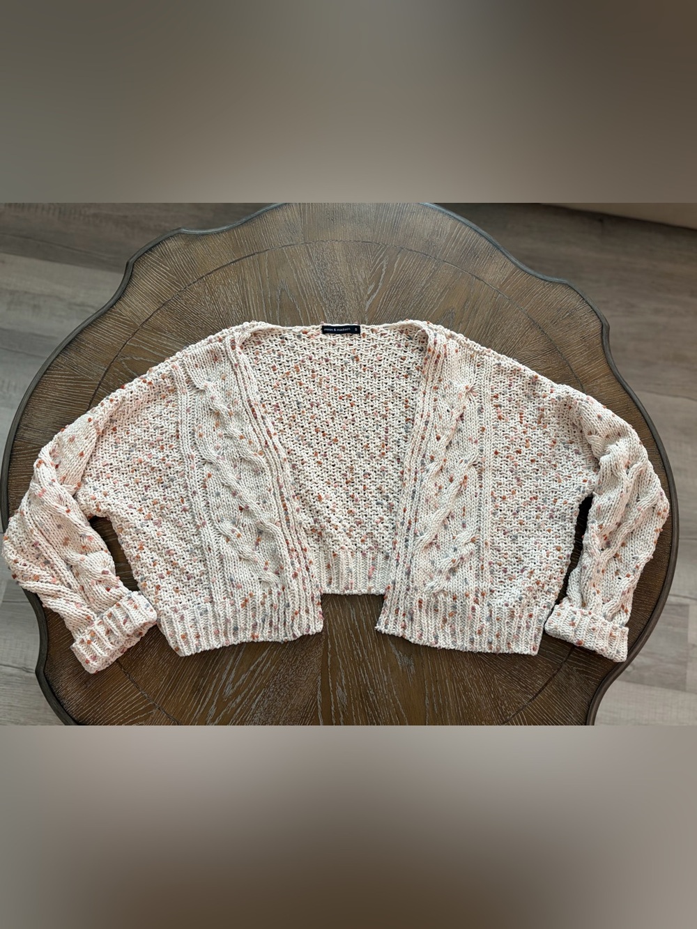 Moon & Madison Open Front Cropped Chunky Knit Cardigan Confetti Speckled Small - Picture 3 of 13